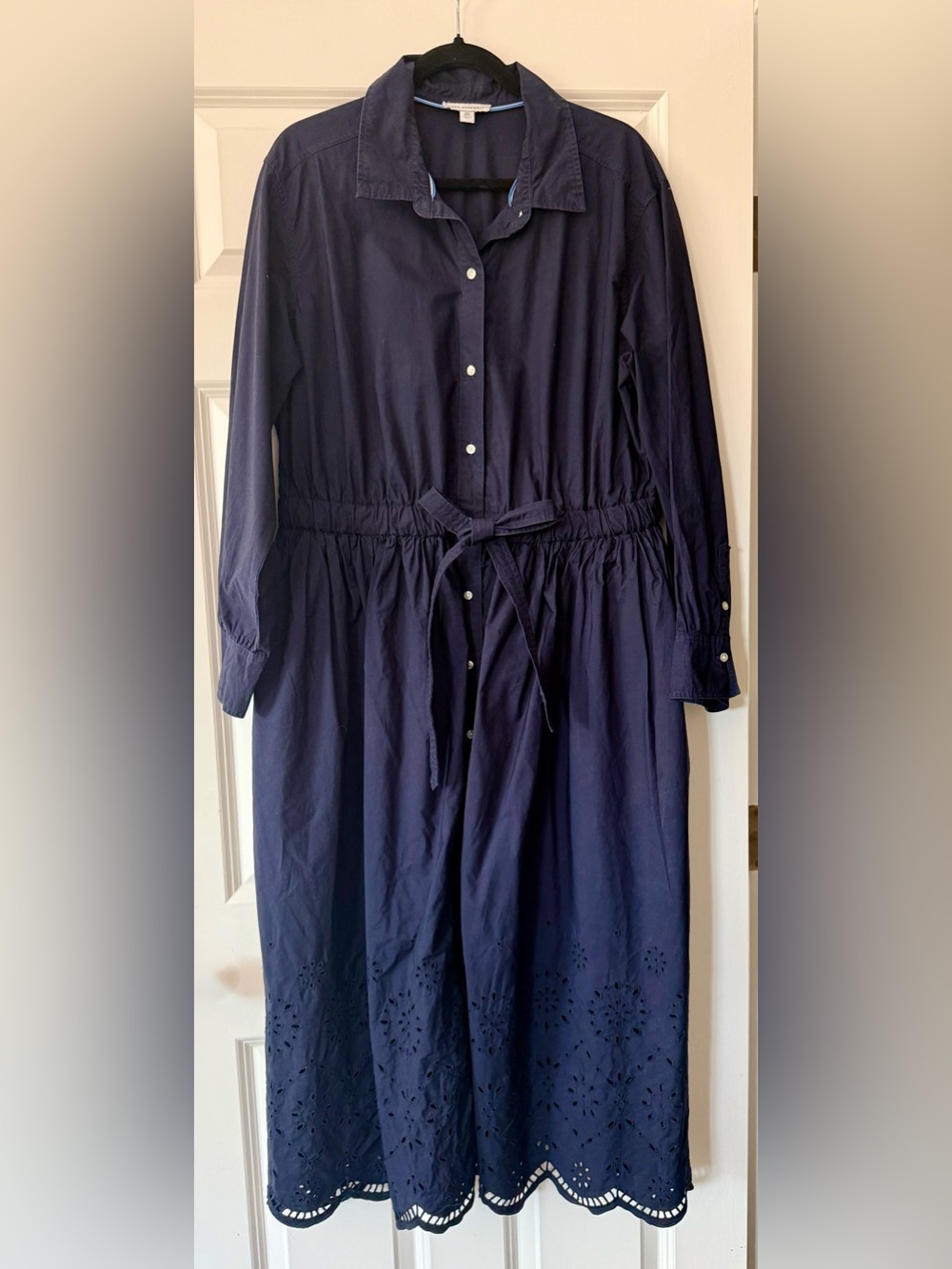 Free Assembly Navy Button-Front Shirt Dress with Eyelet Hem